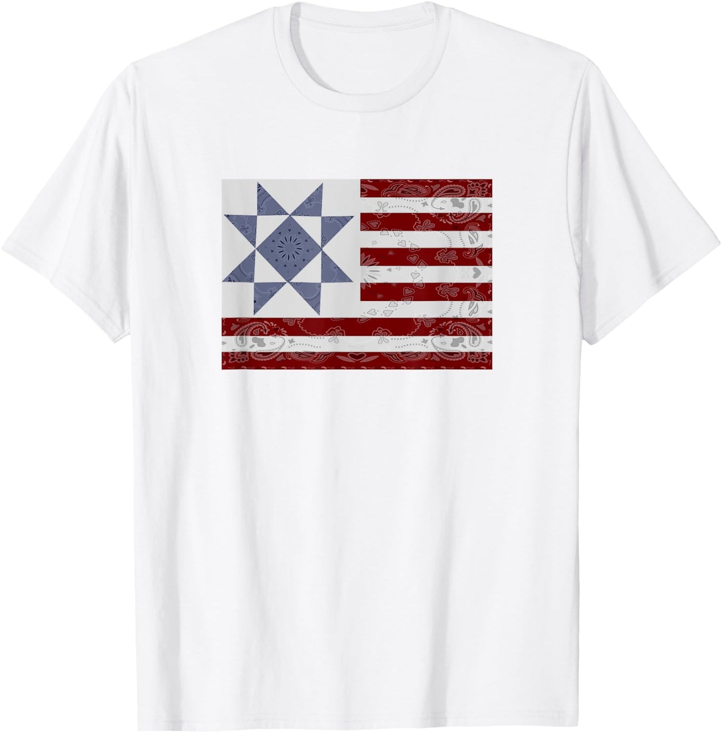 Barn Quilt Shirt July 4th shirt gifts Vintage USA Flag T-Shirt - T-Shirt | White