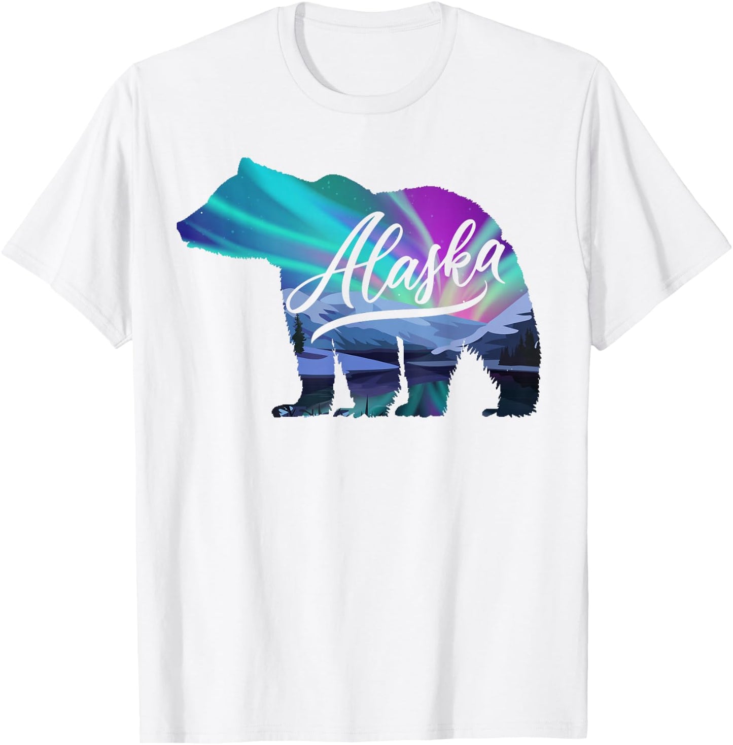 Alaska Alaskan Wildlife Bear Aurora Borealis The Polar Sky T-Shirt - T-Shirt | White