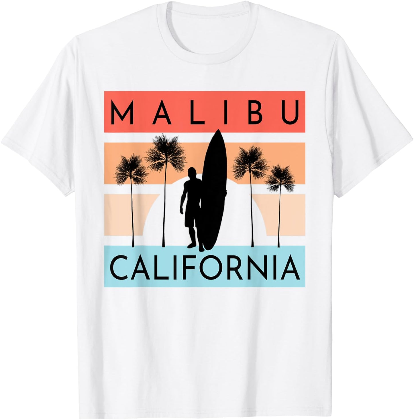 Malibu California Beach Surfing Ocean Summer Vacation Retro Men Women Kids T-Shirt - T-Shirt | White