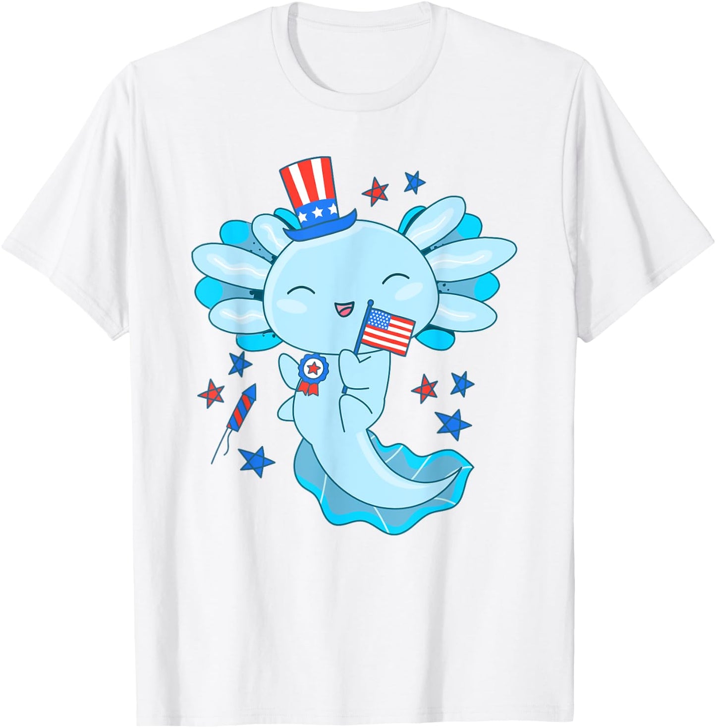 American Axolotl 4th Of July US Flag Patriotic Axolotl USA T-Shirt - T-Shirt | White