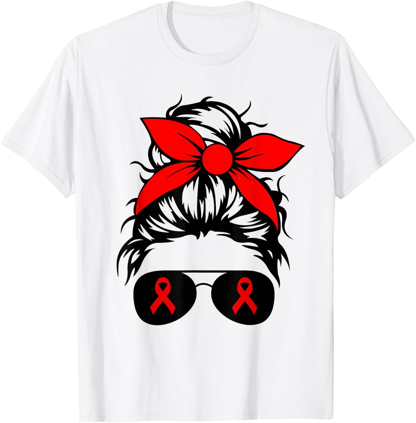 We Wear Red For Red Ribbon Week Awareness Messy Bun Gifts T-Shirt - T-Shirt | White