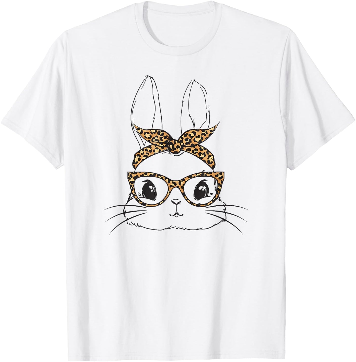 Women Easter Day Cute Bunny with Leopard Glasses T-Shirt - T-Shirt | White