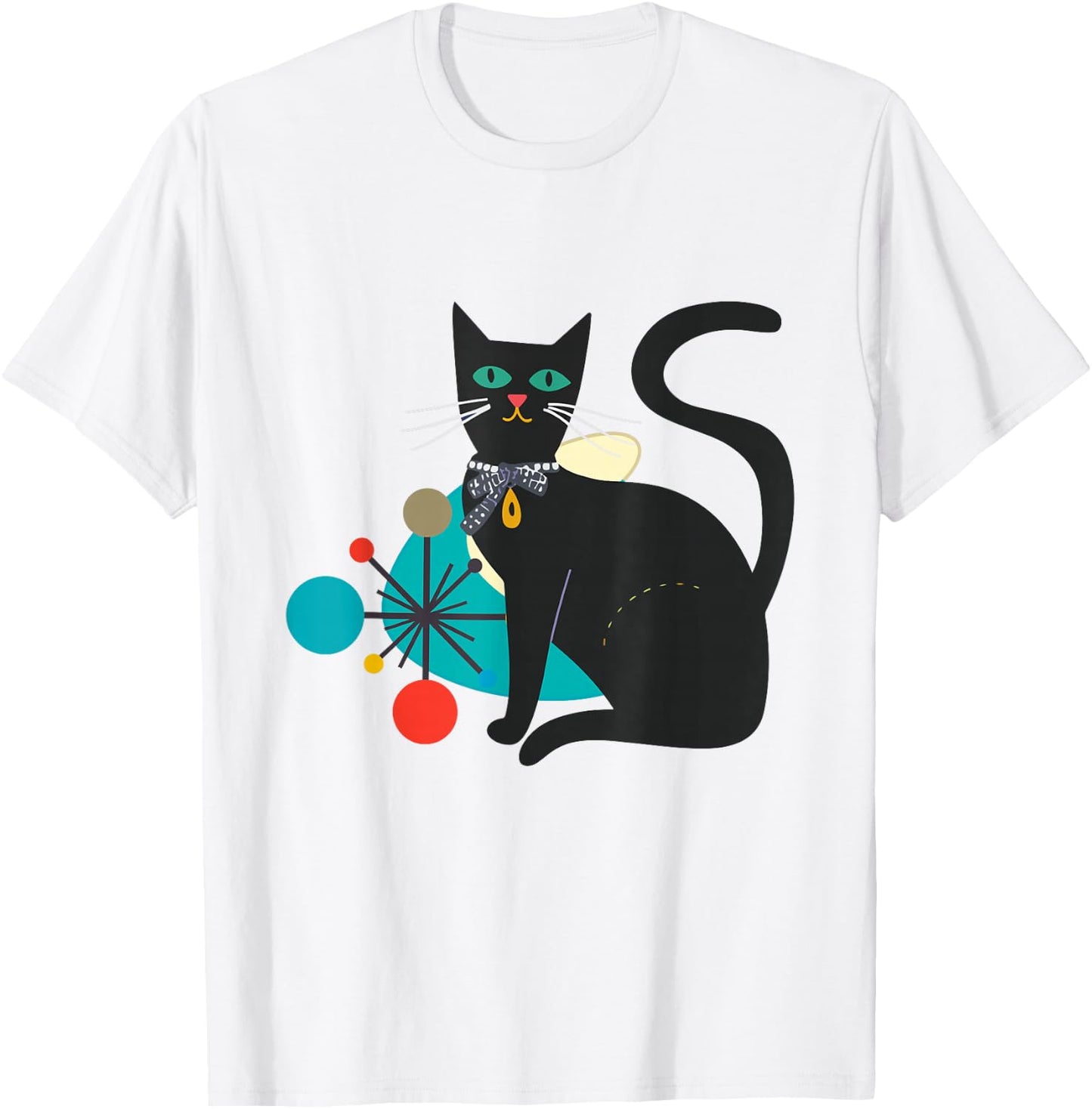 Cat Retro Midcentury Atomic Age Feline Mid Century T-Shirt - T-Shirt | White