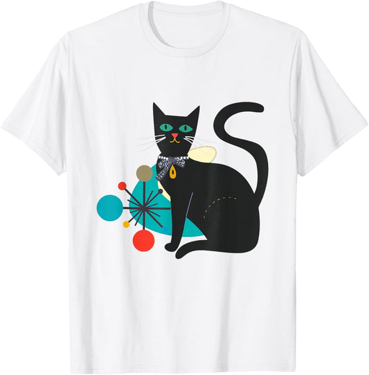 Cat Retro Midcentury Atomic Age Feline Mid Century T-Shirt - T-Shirt | White