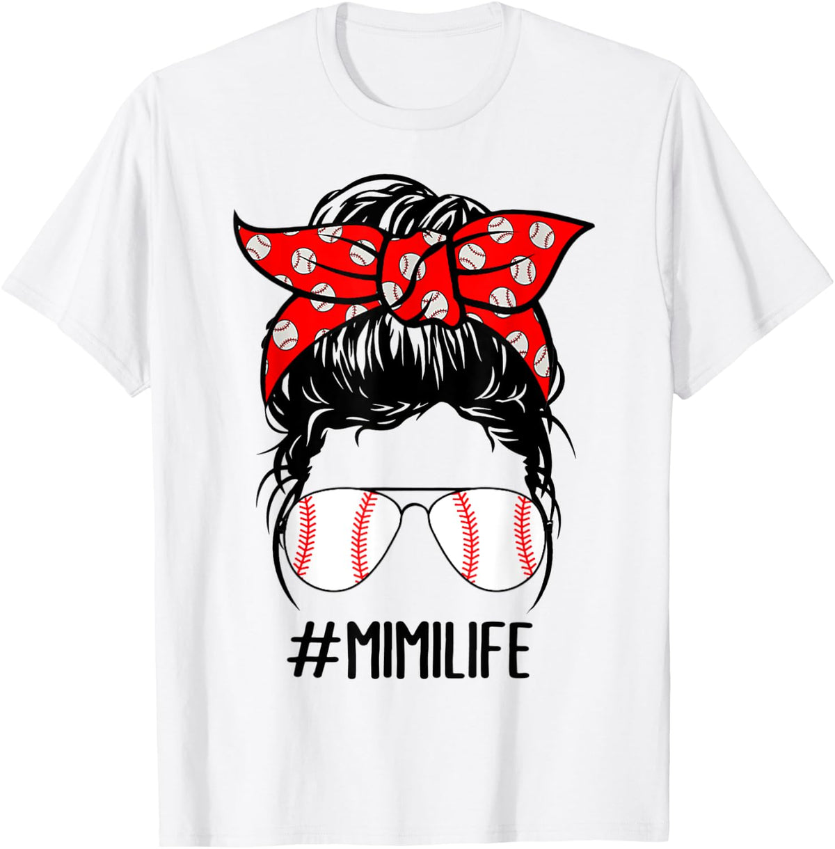 Mimi Life Baseball Softball Women Mothers Day Messy Bun T-Shirt - T-Shirt | White