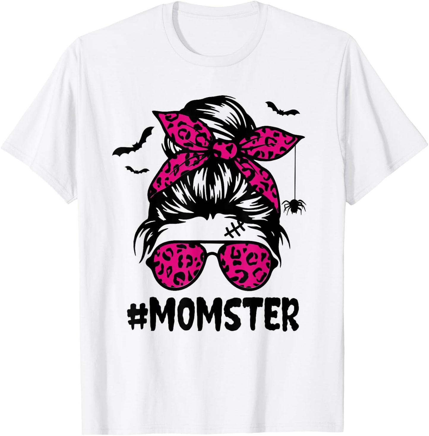 Momster Shirt Halloween Mom Messy Bun Leopard T-Shirt - T-Shirt | White