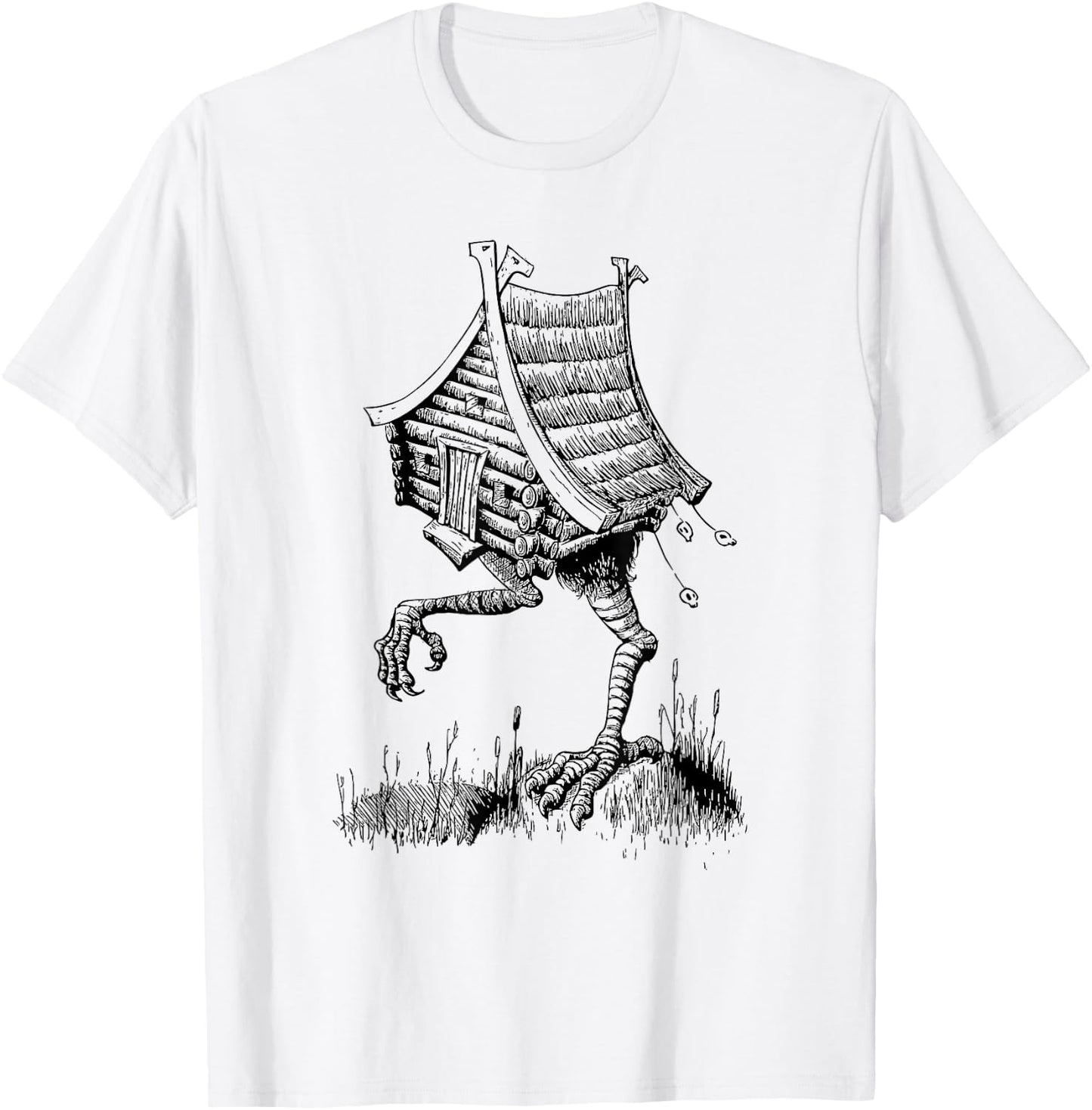 Walking House on Chicken Legs Slavic folklore Baba Yaga Art T-Shirt - T-Shirt | White