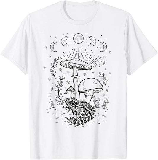 Goblincore Aesthetic Dark Academia Cottagecore Mushroom Frog T-Shirt - T-Shirt | White