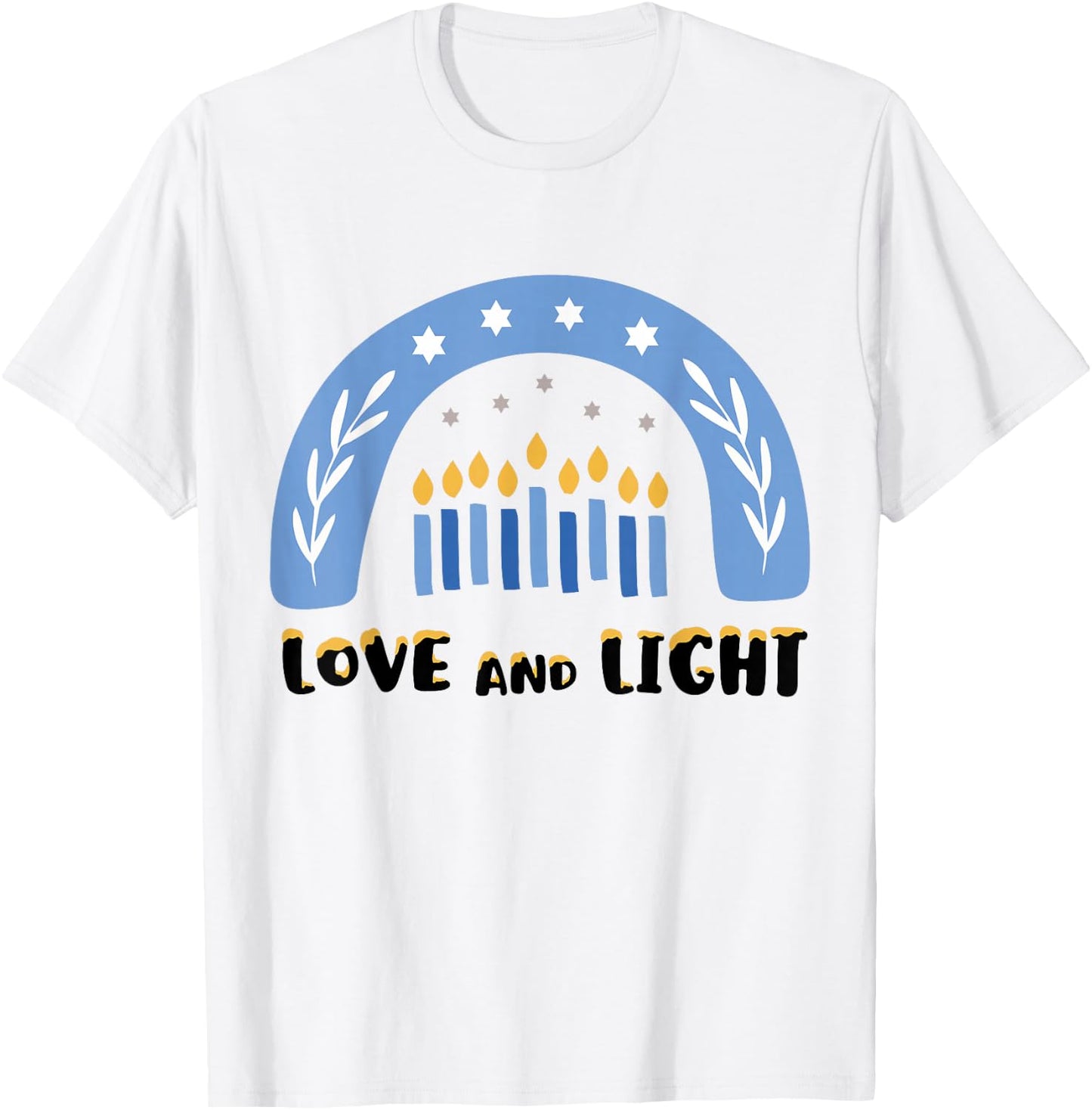 Love and Light Rainbow Hanukkah Shirt Jewish Chanukah T-Shirt - T-Shirt | White