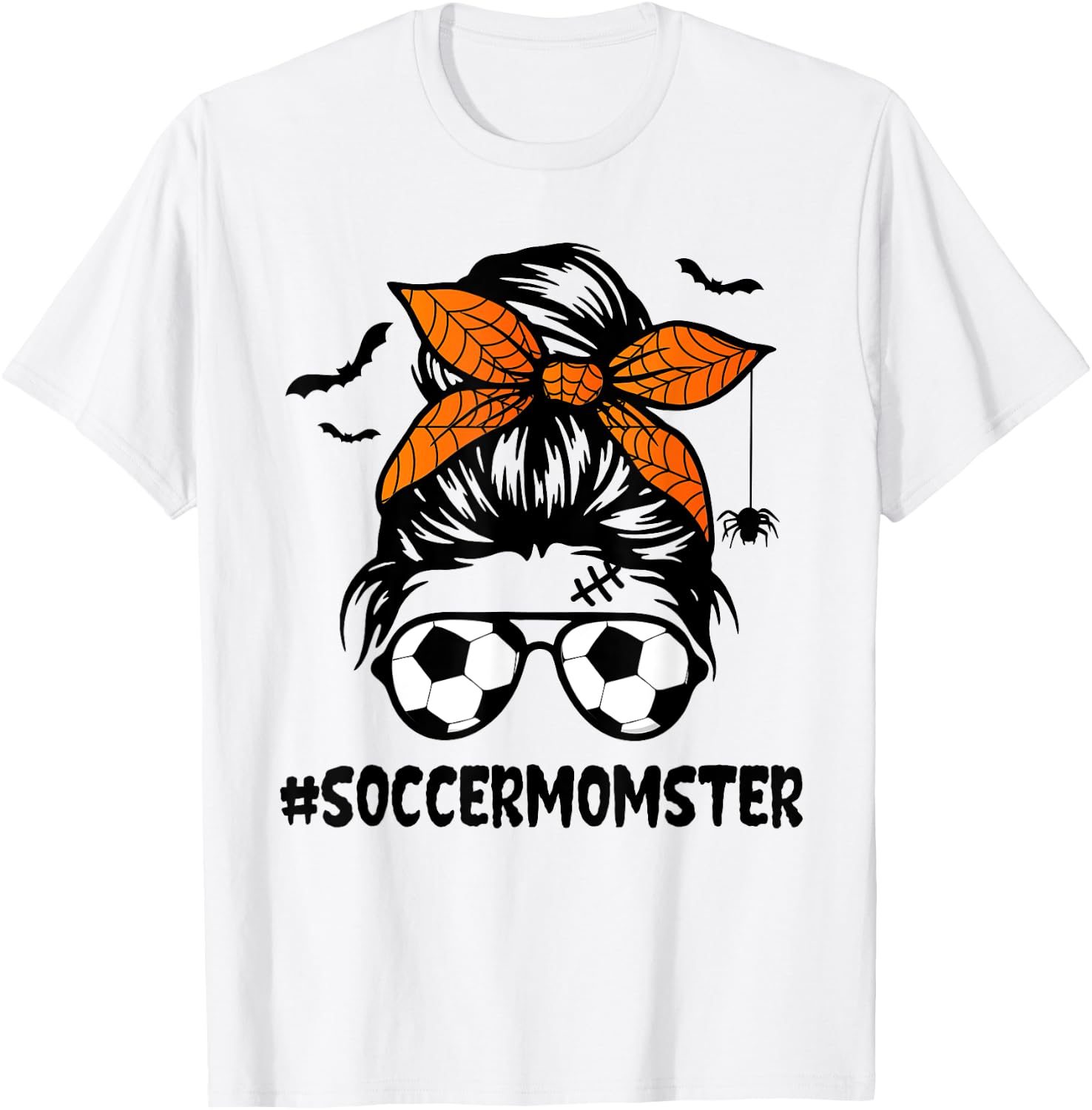 Soccer Momster Halloween Mom Messy Bun Hair T-Shirt - T-Shirt | White