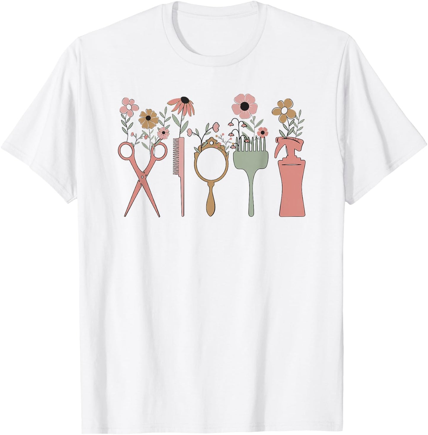 Hair Stylist Hairdresser Salon Men Women Groovy Retro Floral T-Shirt - T-Shirt | White