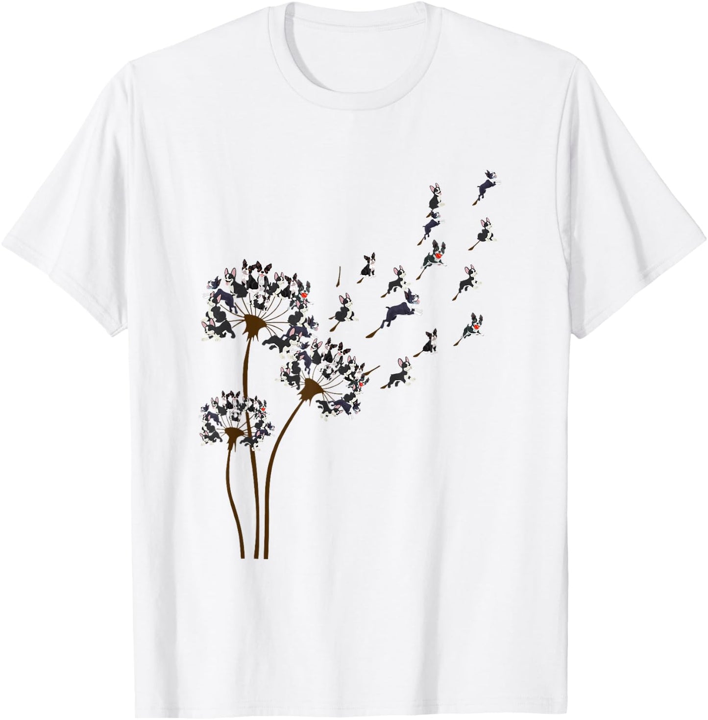 Boston Terrier Flower Fly Dandelion Funny Dog Lover Dog Dad T-Shirt - T-Shirt | White