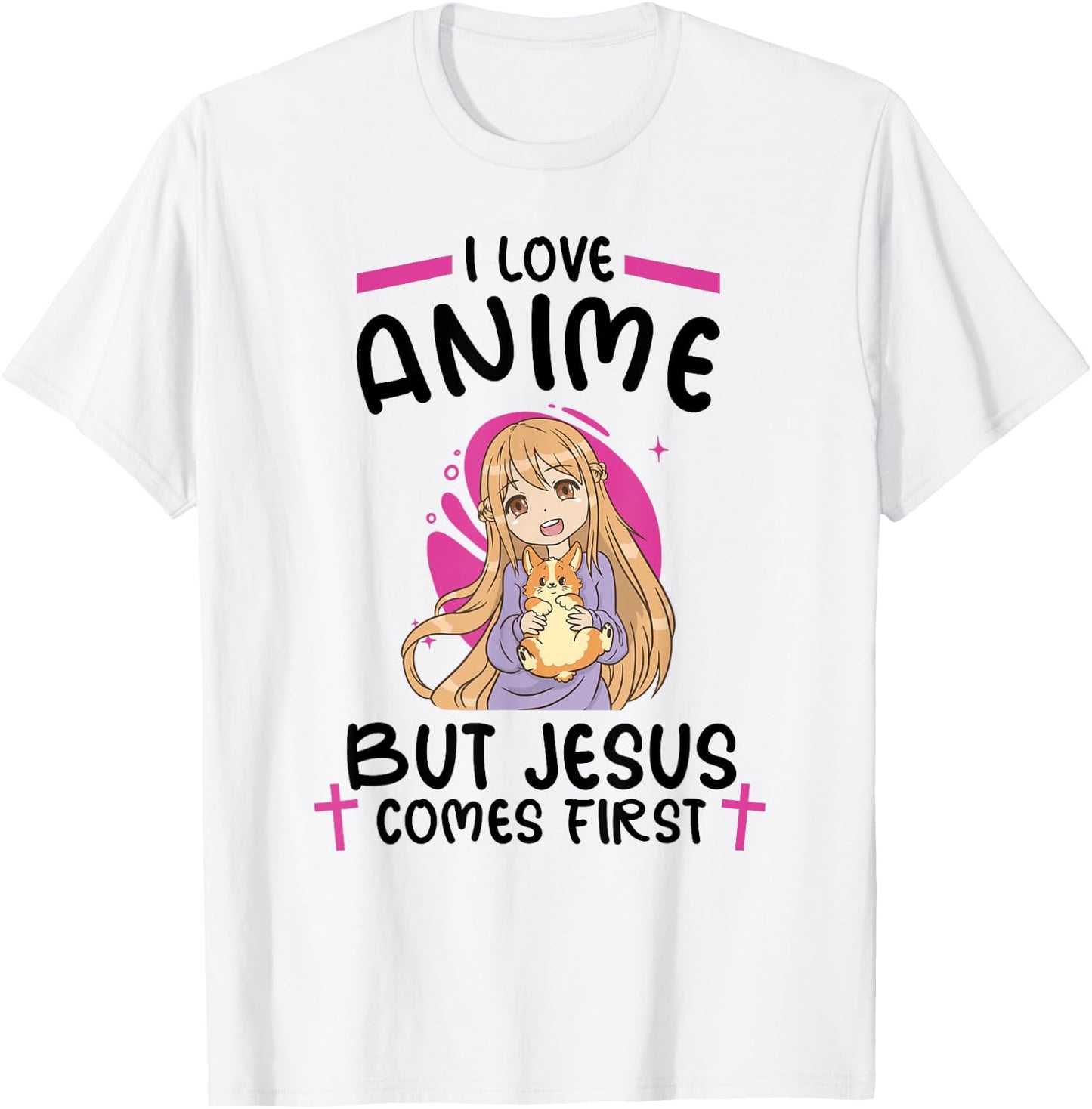 I Love Anime but Jesus Comes First T-Shirt - T-Shirt | White