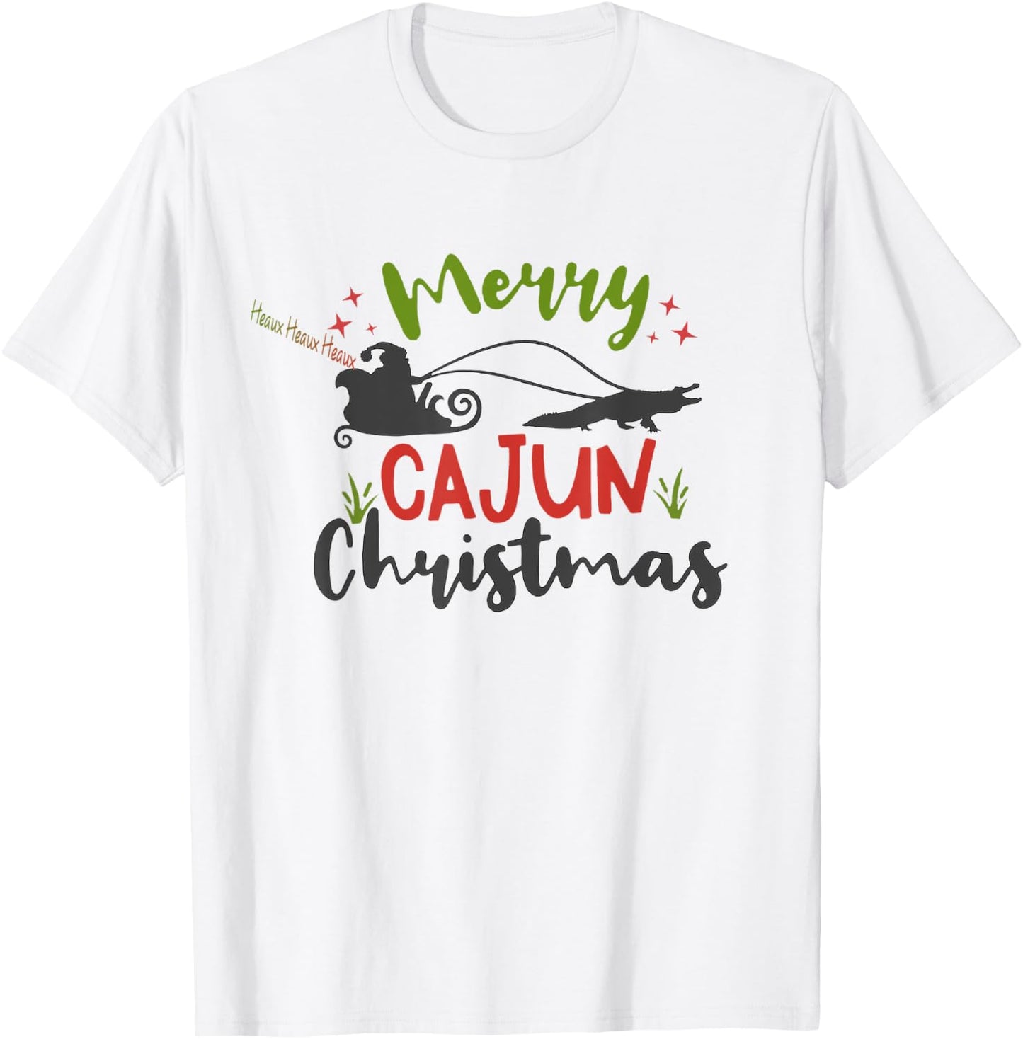 Cajun Santa Alligator Heaux Heaux Heaux Christmas X-mas T-Shirt - T-Shirt | White