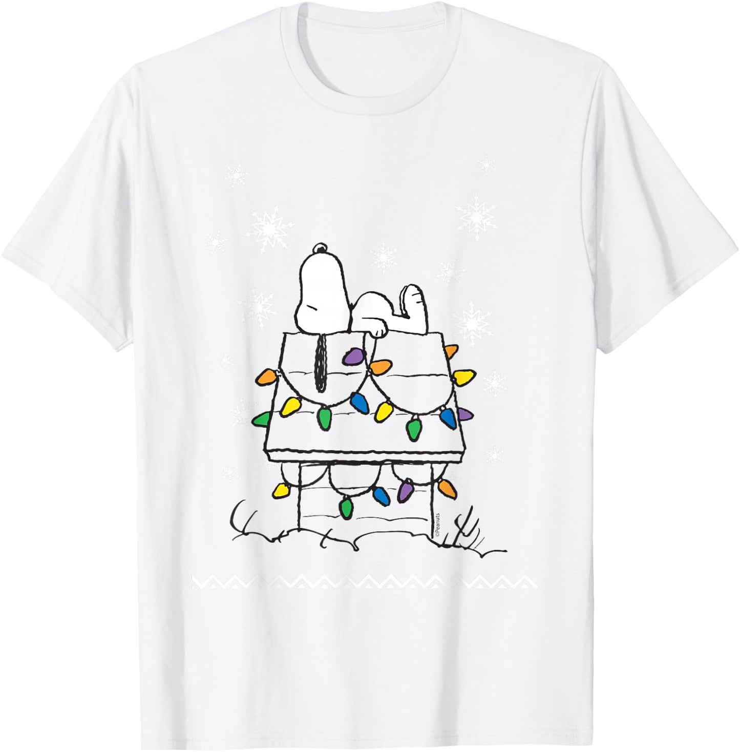 Peanuts Holiday Snoopy Dog House Lights Short Sleeve T-Shirt - T-Shirt | White