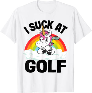 I Suck At Golf Funny Golf Loser Unicorn Sarcastic Golfing T-Shirt - T-Shirt | White