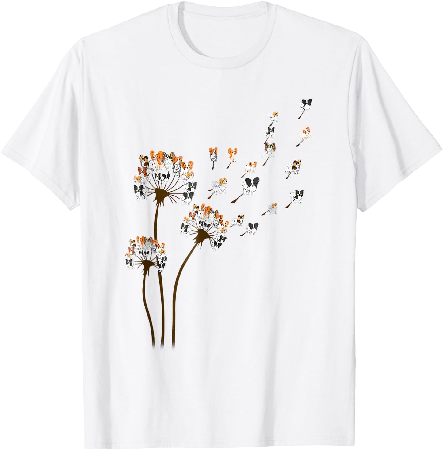 Papillon Dogs Flower Fly Dandelion Shirt Dog Mama Dog Lover T-Shirt - T-Shirt | White