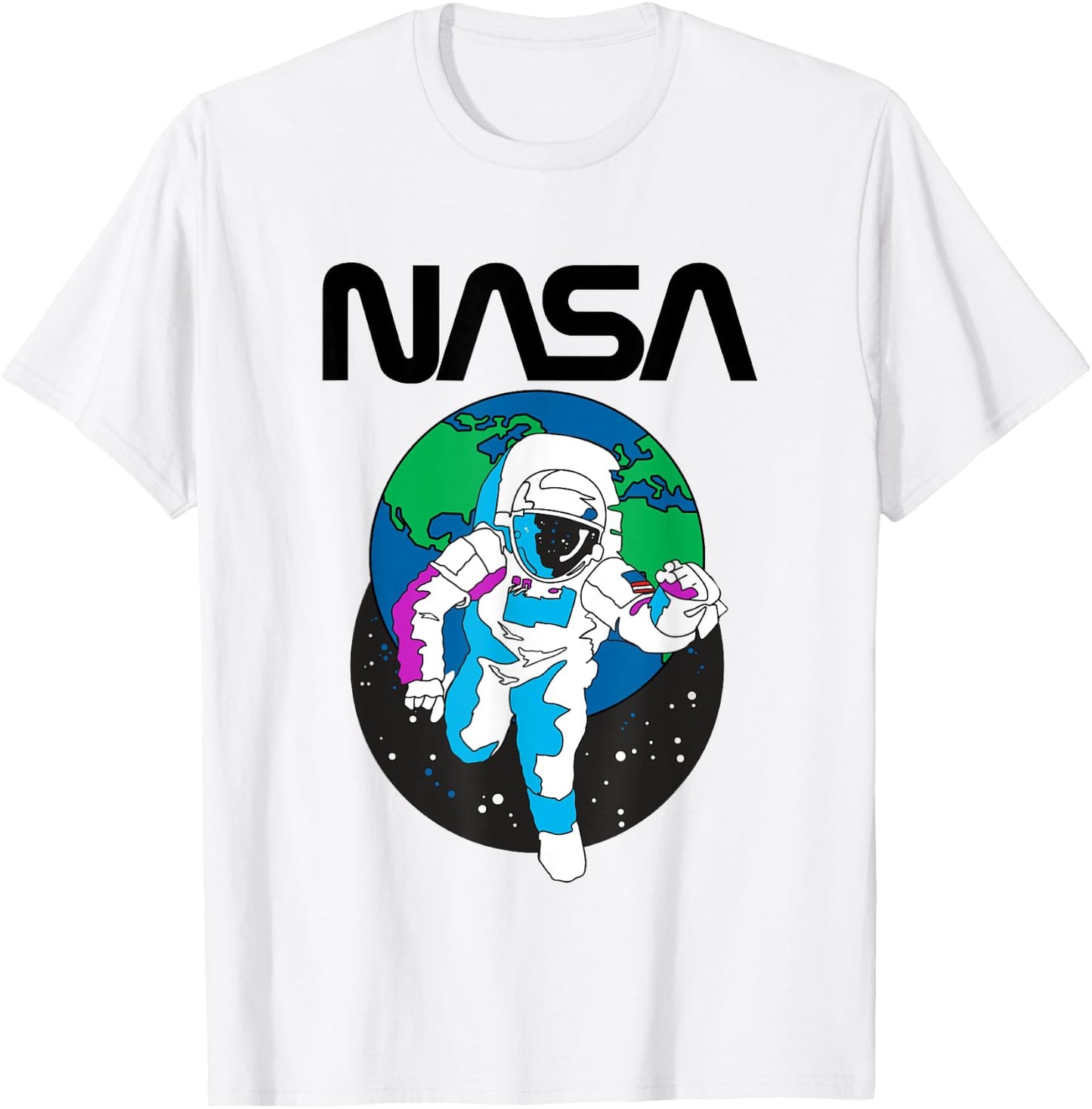 NASA Iconic Astronaut Over Earth Distressed Big Chest Logo T-Shirt - T-Shirt | White