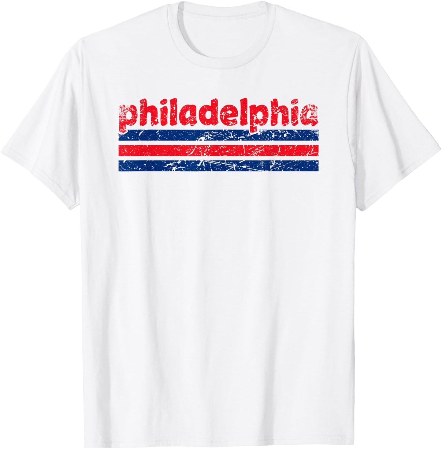 Philadelphia Pennsylvania Three Stripe Vintage Weathered T-Shirt - T-Shirt | White