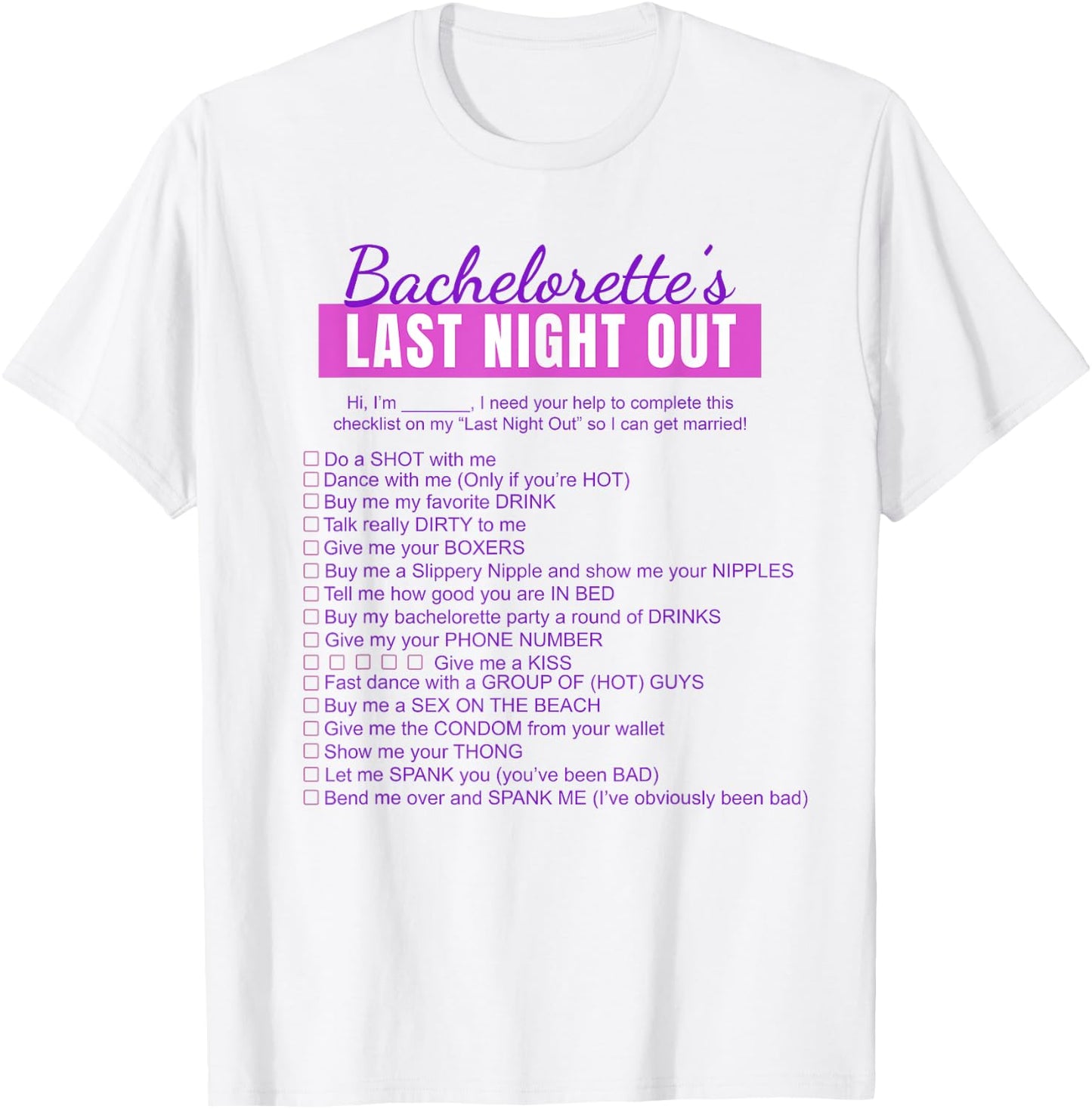 Bachelorette Scavenger Hunt Checklist T-Shirt - T-Shirt | White