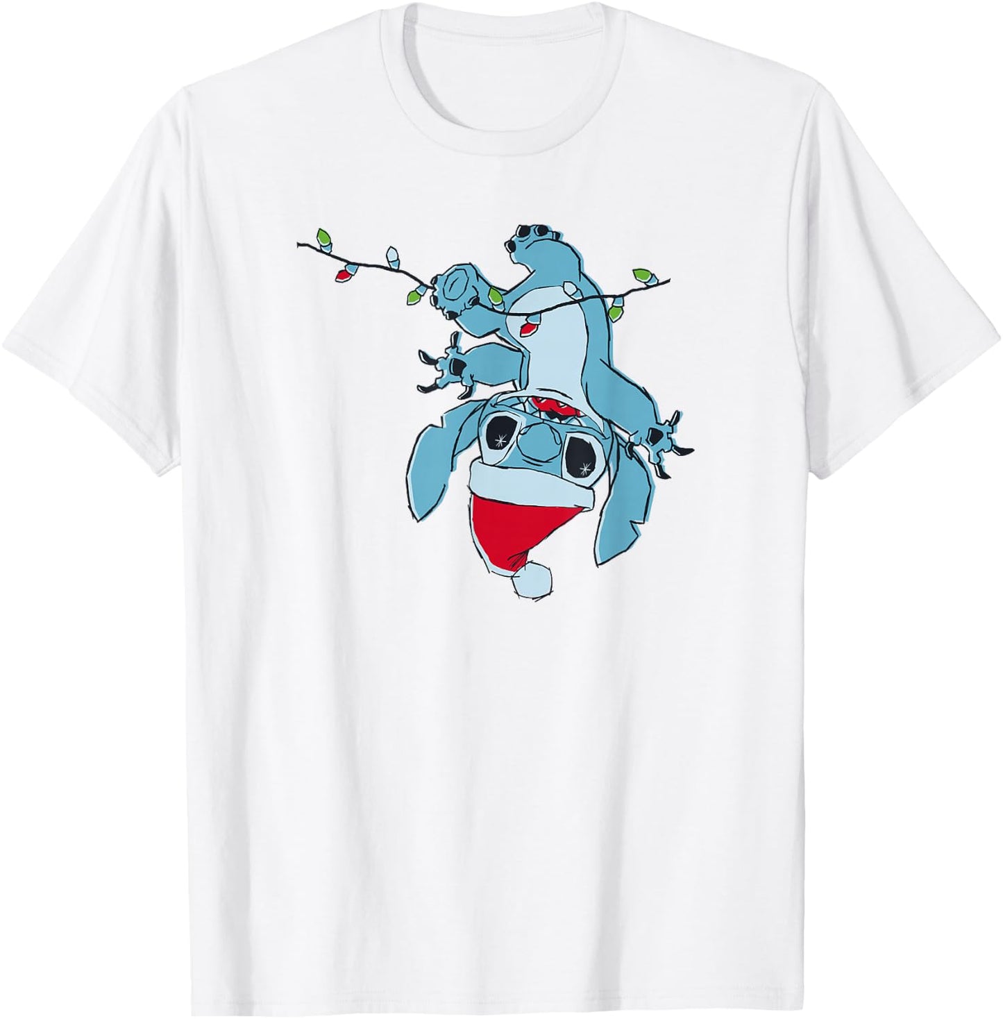 Disney Lilo & Stitch Christmas Lights Upside Down Stitch T-Shirt - T-Shirt | White