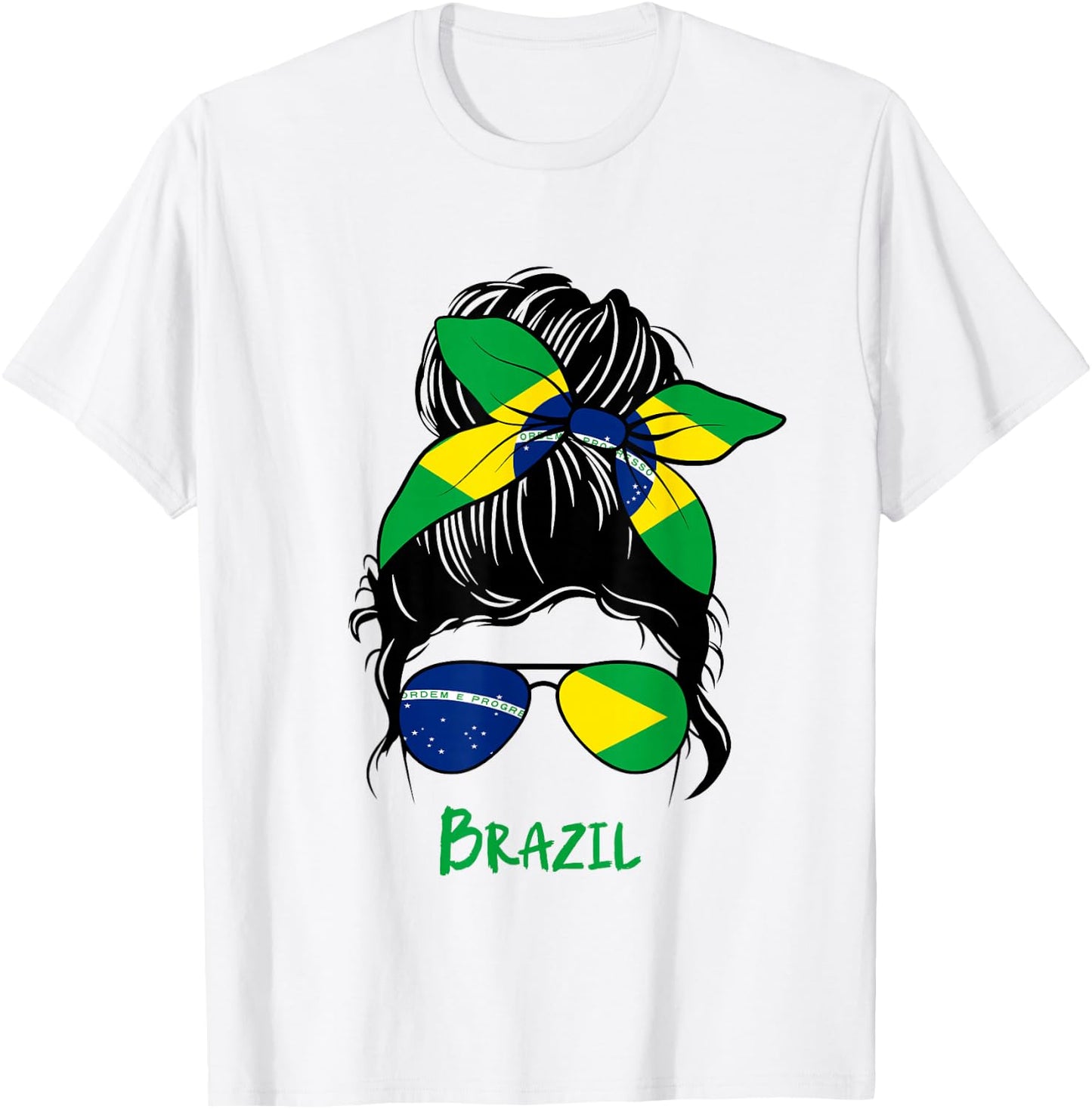 Brazil Pride Woman Bandana Brazil Flag Sunglasses Look T-Shirt - T-Shirt | White