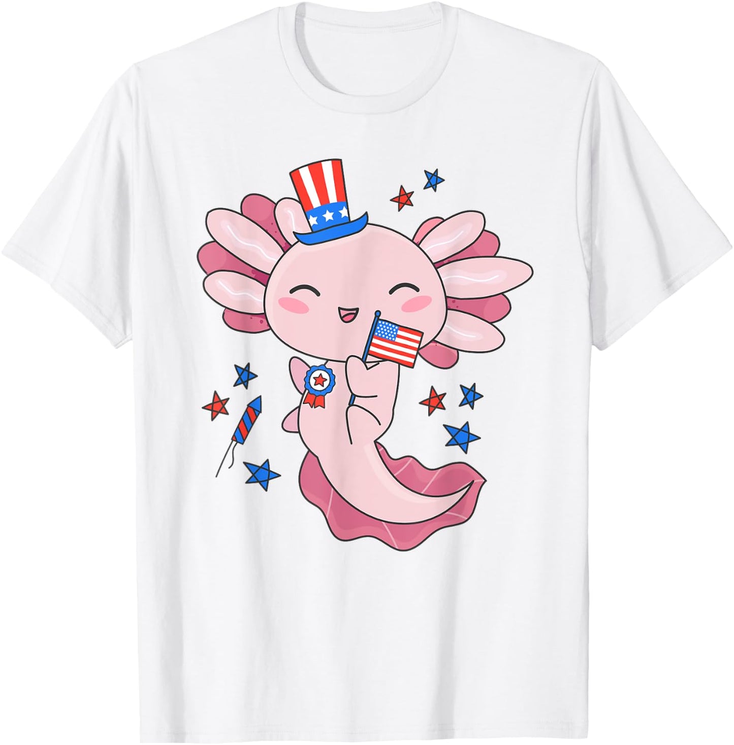 American Axolotl 4th of July US Flag Patriotic Axolotl USA Women Kids Men T-Shirt - T-Shirt | White