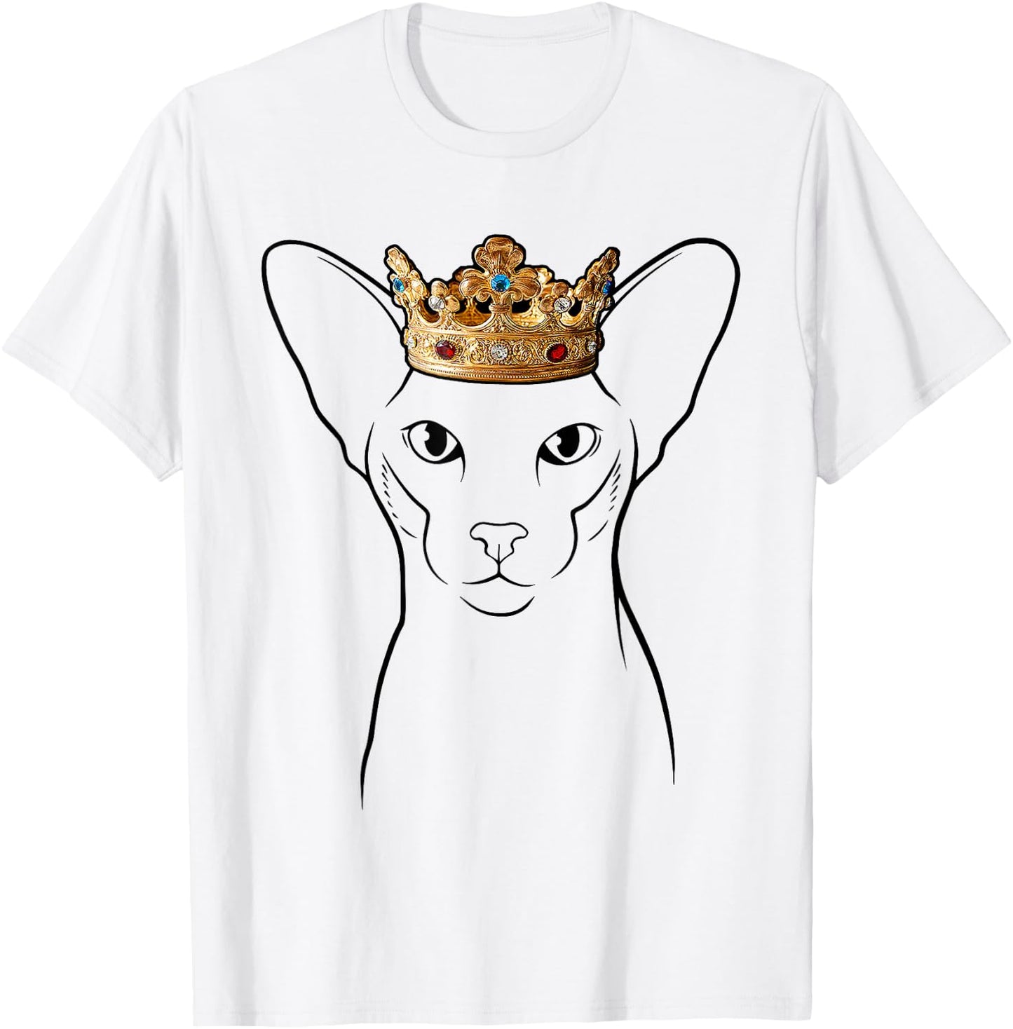 Oriental Cat Wearing Crown T-Shirt - T-Shirt | White