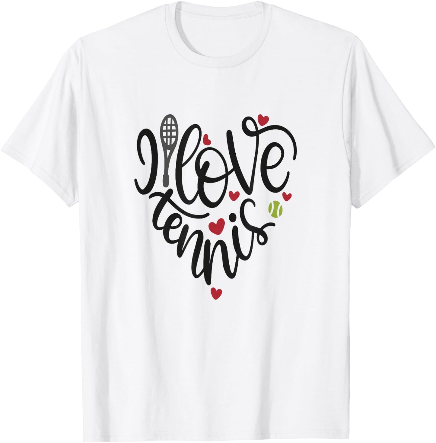 I Love Tennis Shirt Girly School Team Coach Player Heart T-Shirt - T-Shirt | White