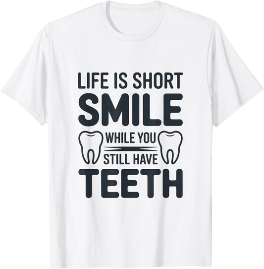 Funny Dental Humor Graphic with Teeth Illustrations T-Shirt - T-Shirt | White
