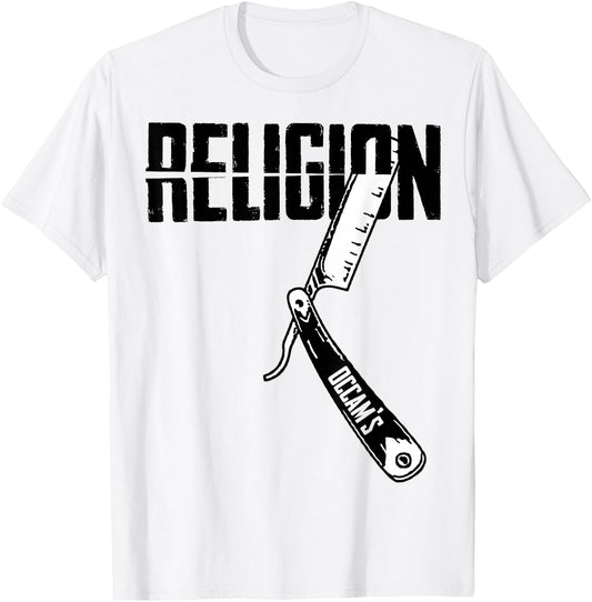 Funny Occam's Razor Cutting Through Religion Bullshit Black T-Shirt - T-Shirt | White