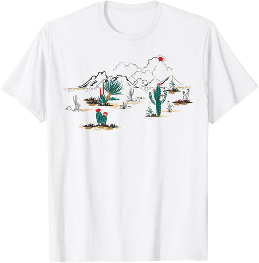 Vintage Desert Sunset Cactus Retro Vibe Landscape T-Shirt - T-Shirt | White