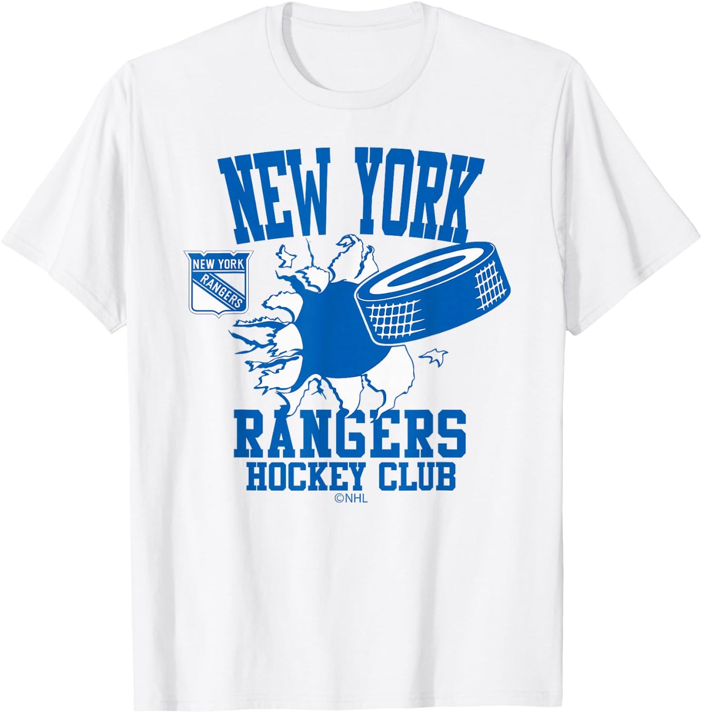 New York Rangers Hockey Puck Burst Red Officially Licensed T-Shirt - T-Shirt | White