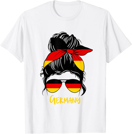 German Girl Messy bun Sunglasses Heritage Flag Colors T-Shirt - T-Shirt | White