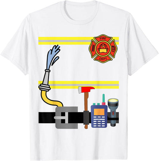 Boys Girl Men Kid Women's Fireman Firefighter Lazy Costume T-Shirt - T-Shirt | White