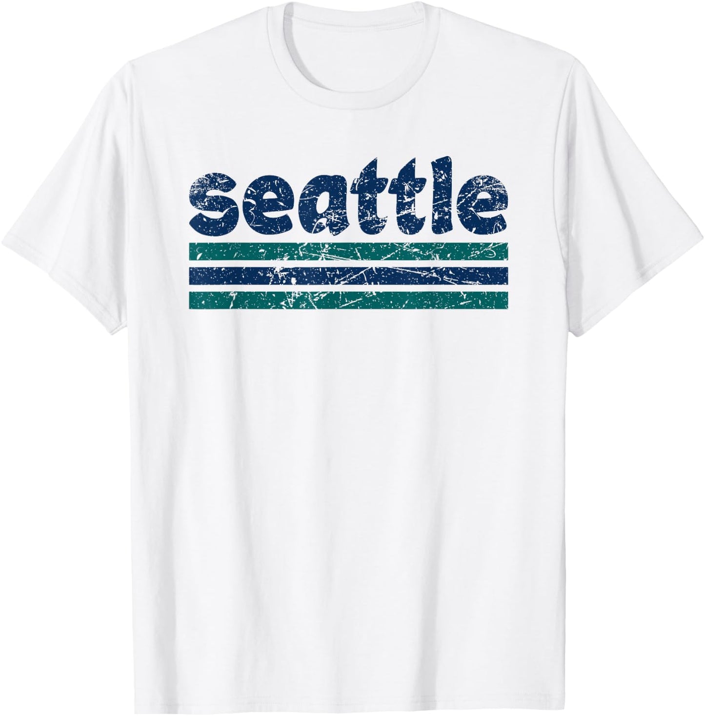 Seattle Washington Three Stripe Vintage Weathered T-Shirt - T-Shirt | White