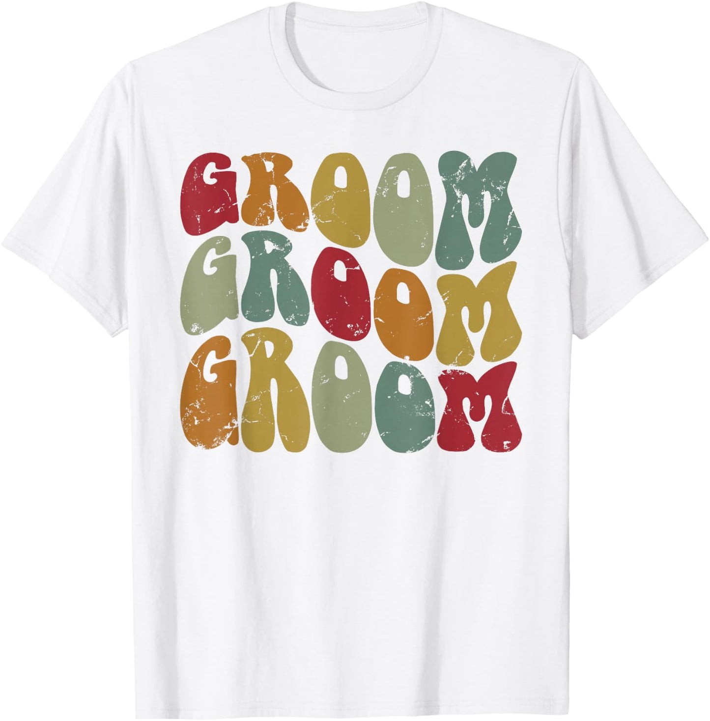 Groom Matching Bride, Wedding Groovy Retro Groom T-Shirt - T-Shirt | White