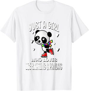 Just A Girl Who Loves Ice Skating & Pandas Cute Bear T-Shirt - T-Shirt | White