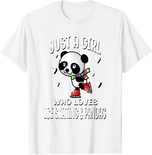 Just A Girl Who Loves Ice Skating & Pandas Cute Bear T-Shirt - T-Shirt | White