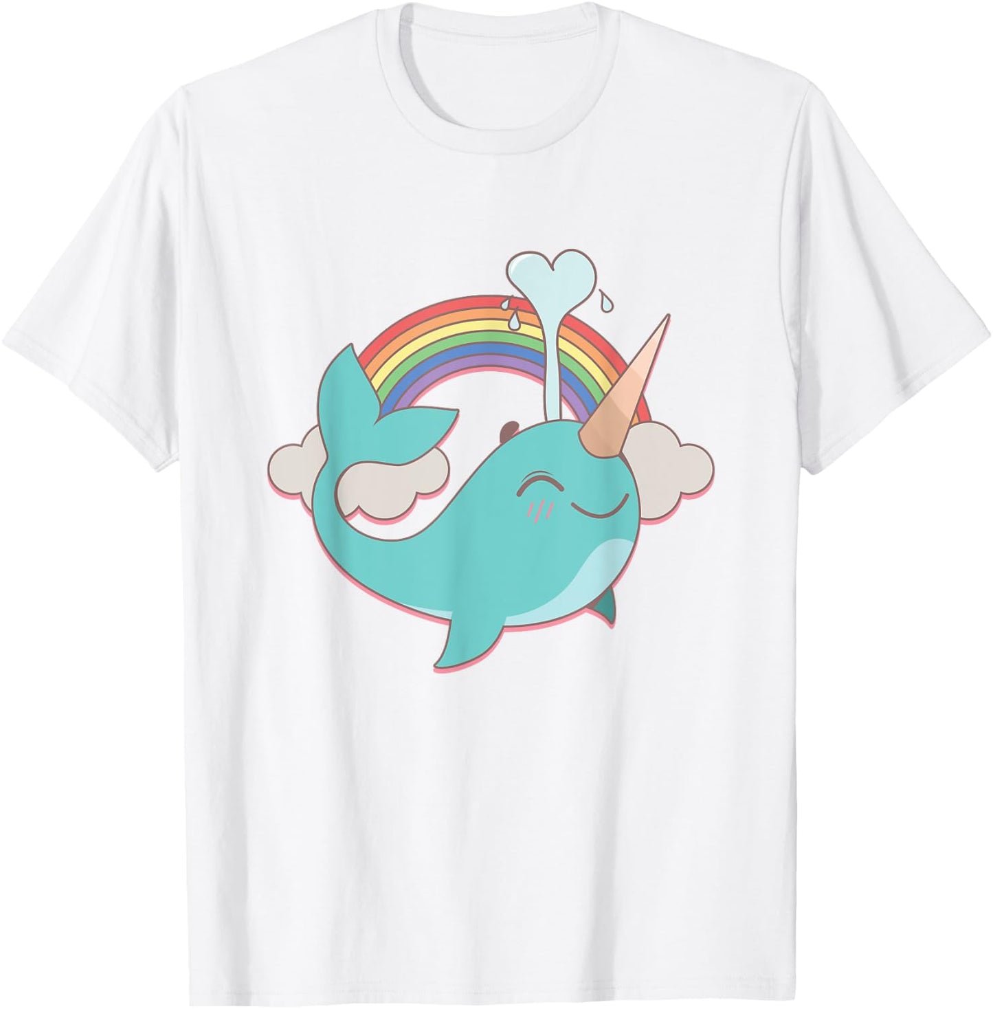 Narwhal Unicorn and Rainbow Blowing Water Girl's Cute T-Shirt - T-Shirt | White