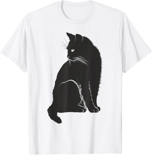Minimalist Cute Black Cat Owner Feline Art Kitten Lover Small T-Shirt - T-Shirt | White