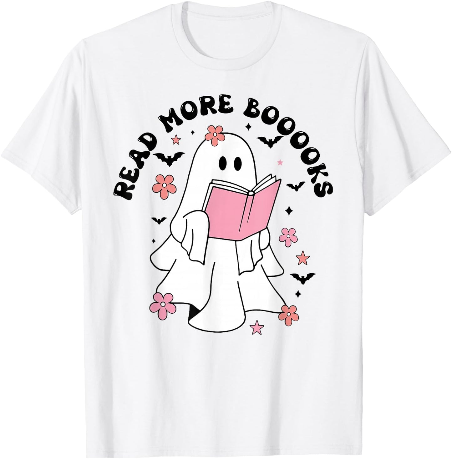 Groovy Booooks Ghost Read More Books Funny Teacher Halloween T-Shirt - T-Shirt | White