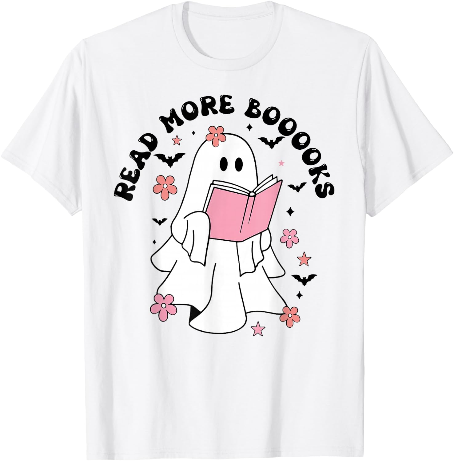 Groovy Booooks Ghost Read More Books Funny Teacher Halloween T-Shirt - T-Shirt | White