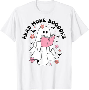 Groovy Booooks Ghost Read More Books Funny Teacher Halloween T-Shirt - T-Shirt | White