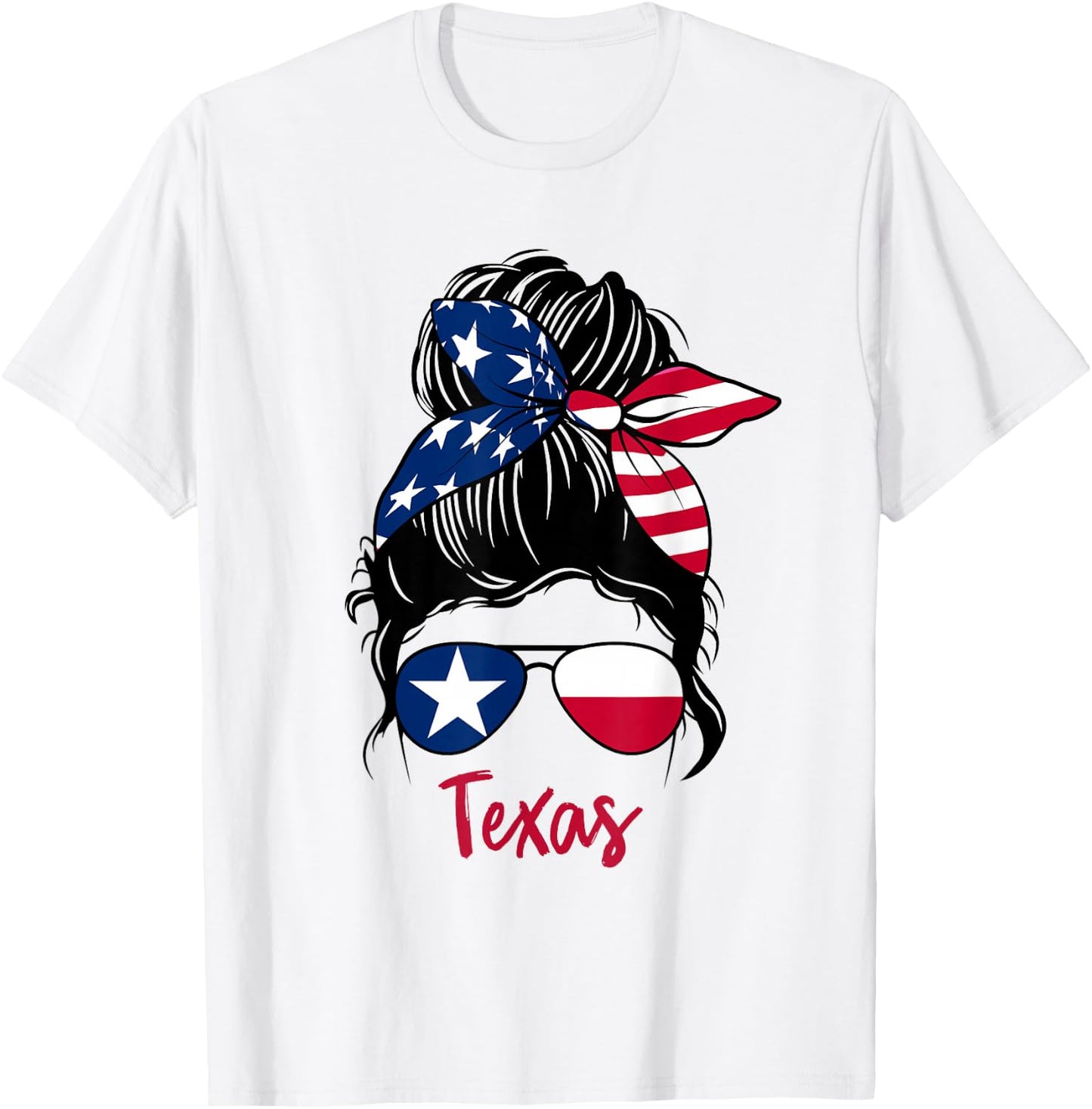 Texas Patriotic Sunglasses USA Flag Bandana Woman Look T-Shirt - T-Shirt | White