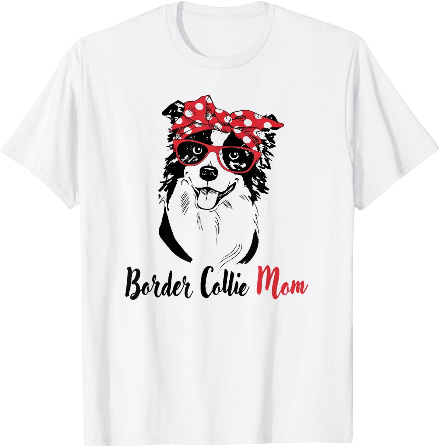 Red Bandana Hipster Mama Border Collie Mom Lover T-Shirt - T-Shirt | White