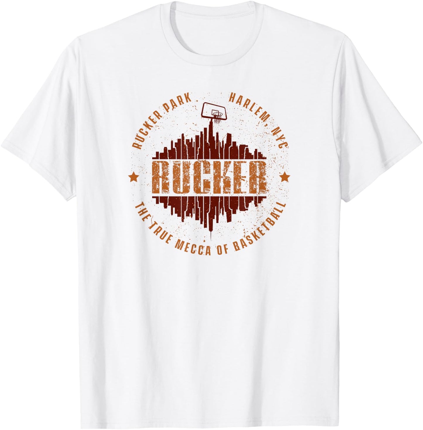 Rucker Park Retro Logo Manhattan Skyline Hoop T-Shirt - T-Shirt | White