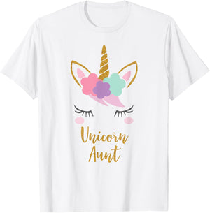 Unicorn Aunt Shirt, Aunt of the Birthday Girl Gift T-Shirt - T-Shirt | White