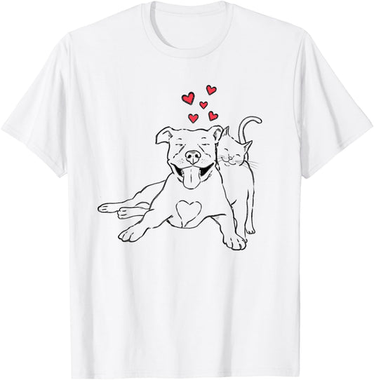 Pitties and Kitties, Dog and Cat Lover, Pitbull Mom, Cat Mom T-Shirt - T-Shirt | White