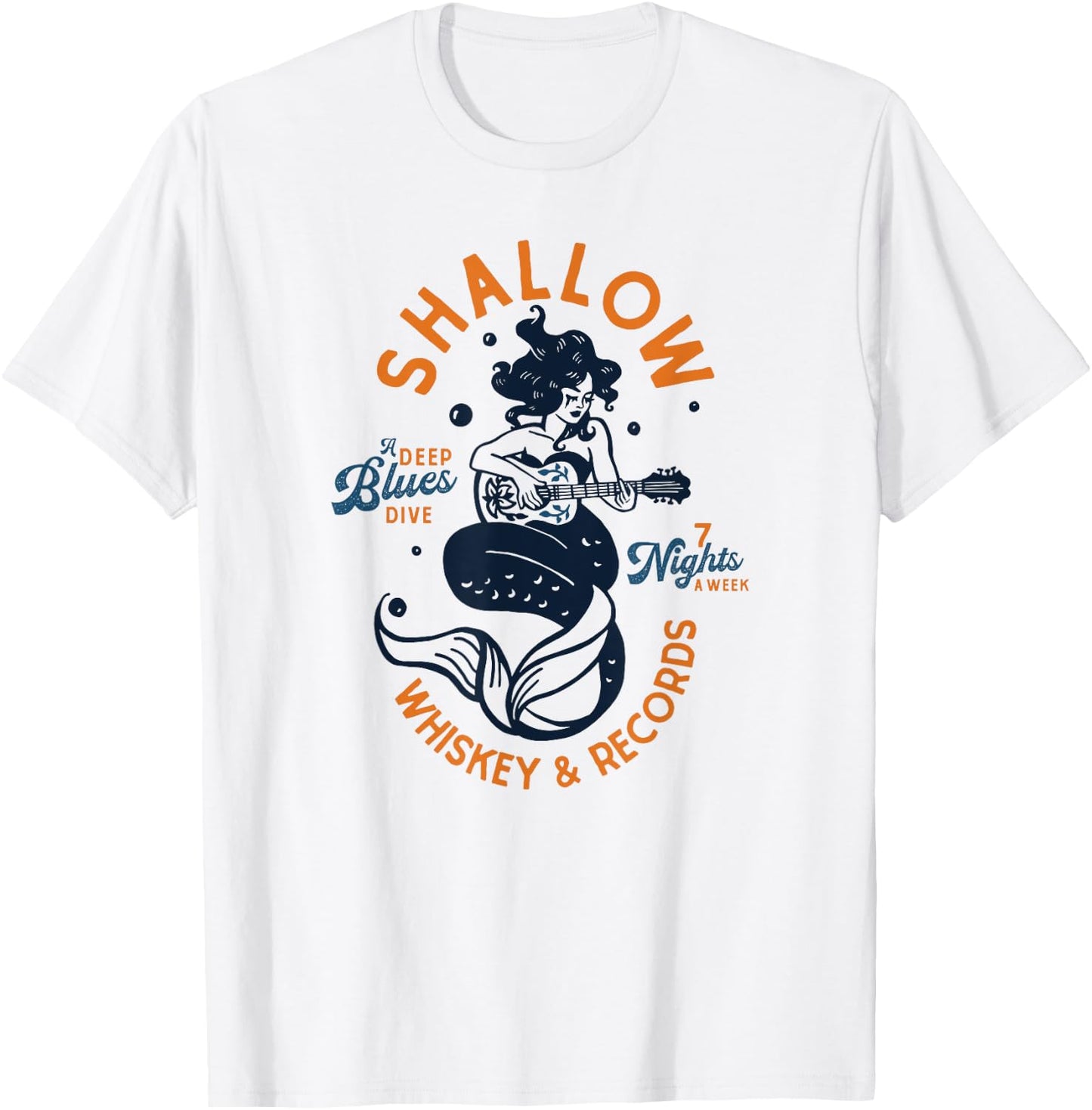 Shallow Whiskey & Records: A Deep Blues Dive. Pinup Mermaid T-Shirt - T-Shirt | White